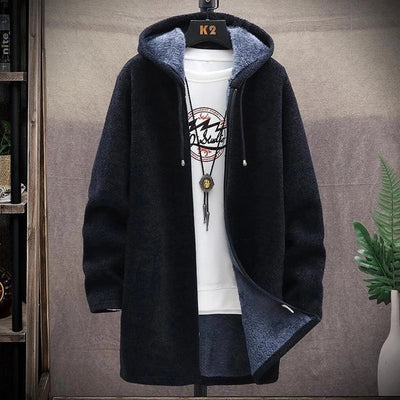 Casual Herenjas met Capuchon – Slim Fit Lange Warme Sweater Jas