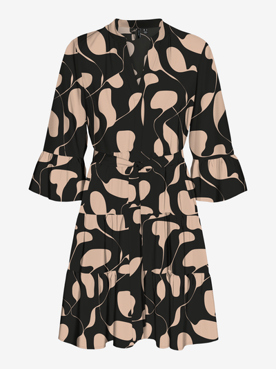 Casual korte jurk met geometrisch patroon en V-hals