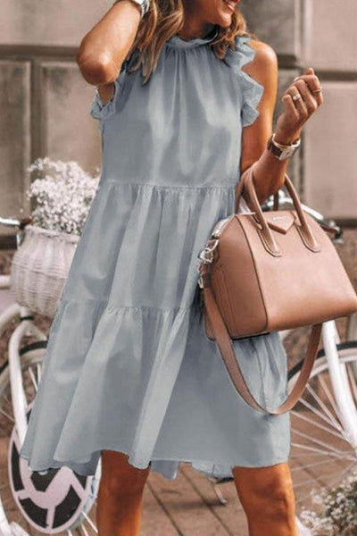 Gisela - Fashion Sweet Solid Patchwork Flounce O Neck A Line Jurken