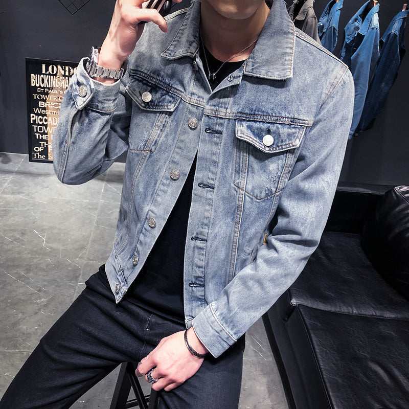 Klassieke Retro Denim Motorjack voor Mannen - Stijlvolle Bikerjack
