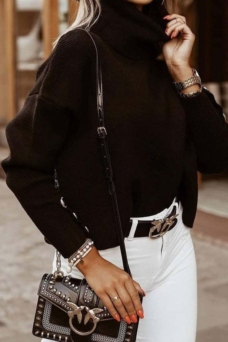 Hoge Hals Top met Stijlvolle Knoopdetails