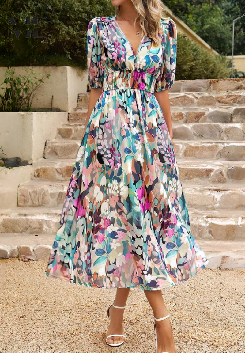 Elegante midi jurk met korte mouwen voor dagelijks comfort