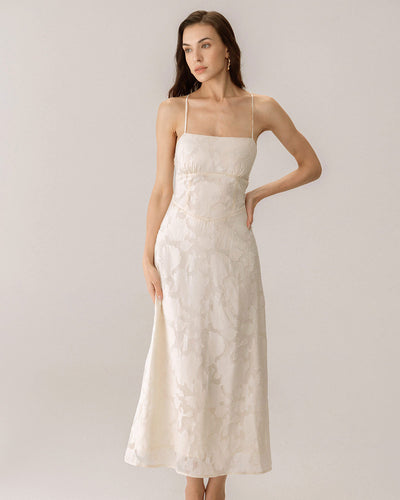 Maxi jurk met spaghettibandjes en elegante slip stijl