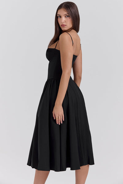 Midi jurk met corsetlook en fijne bandjes