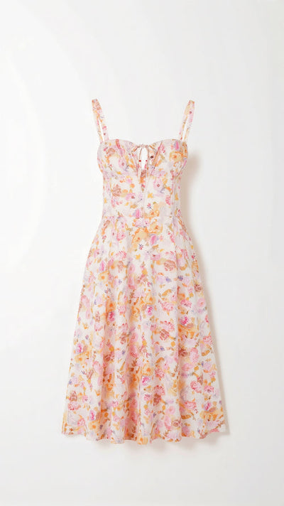 Elegante midi jurk zonder mouwen met bloemenmotief