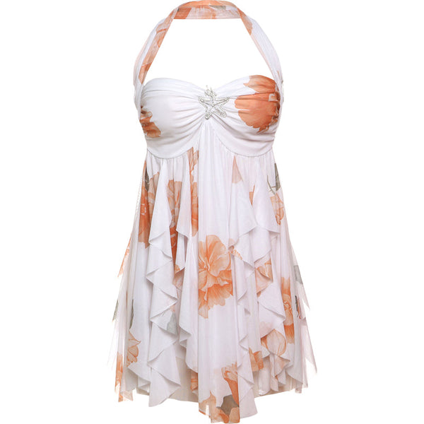 Mini halterjurk voor dames met bloemenprint en romantische uitstraling