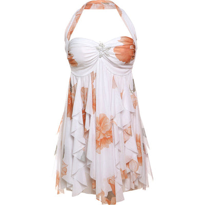 Mini halterjurk voor dames met bloemenprint en romantische uitstraling