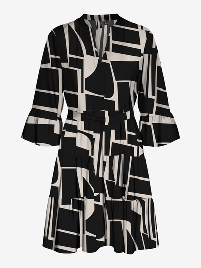 Casual korte jurk met geometrisch patroon en V-hals