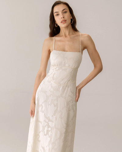 Maxi jurk met spaghettibandjes en elegante slip stijl