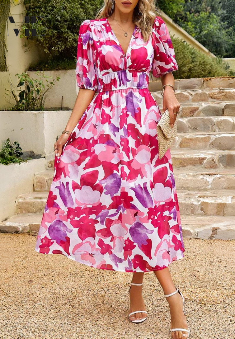 Elegante midi jurk met korte mouwen voor dagelijks comfort