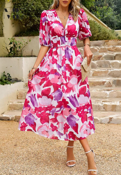 Elegante midi jurk met korte mouwen voor dagelijks comfort