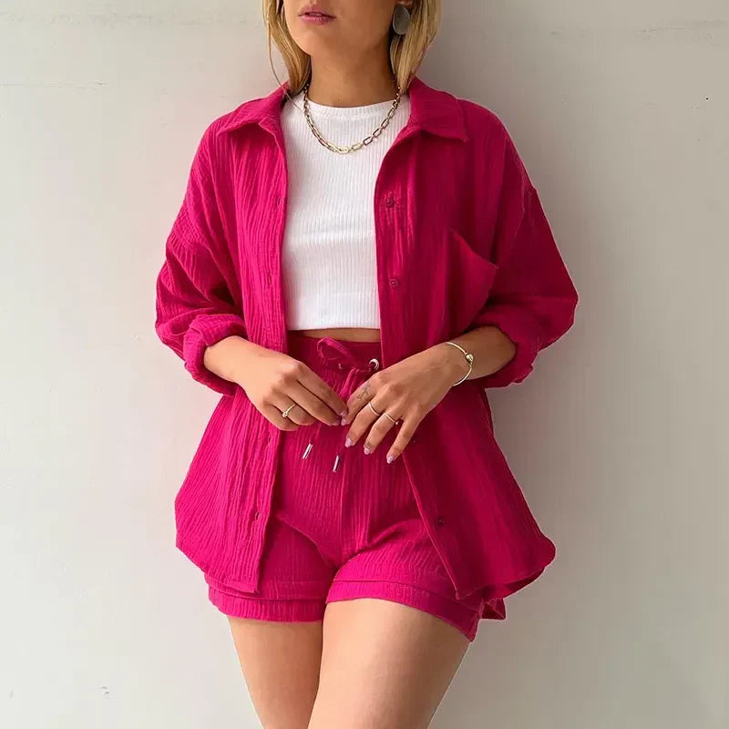 Susie - Dames Tweedelig Overhemd Met Lange Mouwen Casual Suit