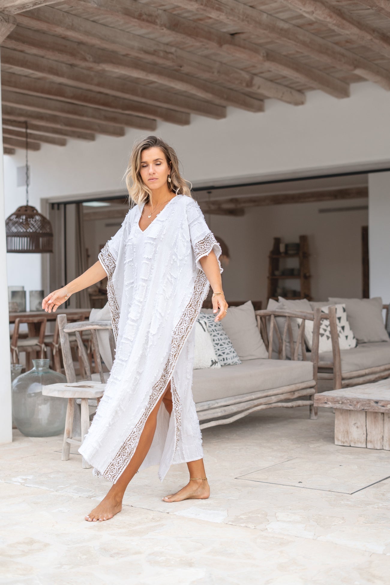 Lange zomerse kaftan met wijde pasvorm en stijlvolle uitstraling