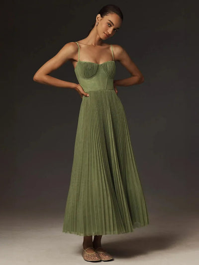 Sara - Midi-jurk met flare en bustier van geplooide tule