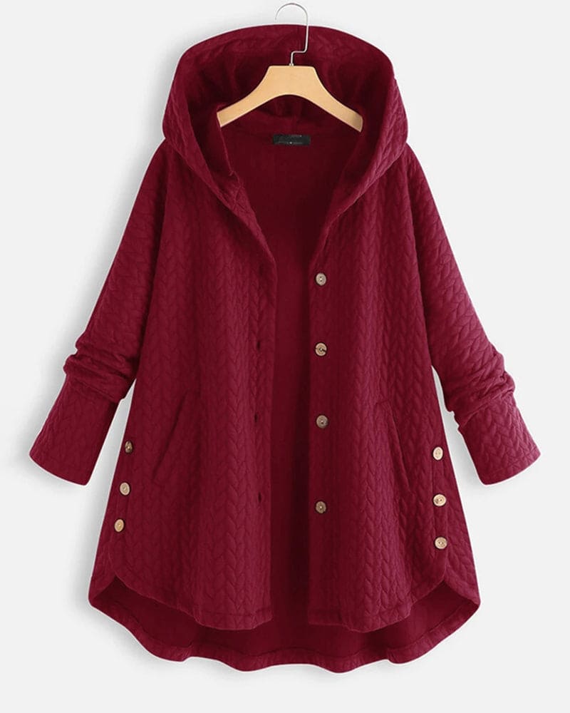 Trendy damesjas met capuchon en stijlvolle knoopsluiting