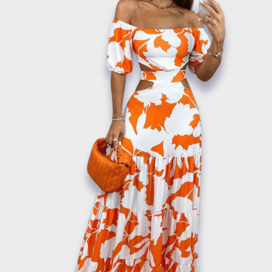 Elegante zomerse maxi-jurk met open schouderlijn voor speciale gelegenheden