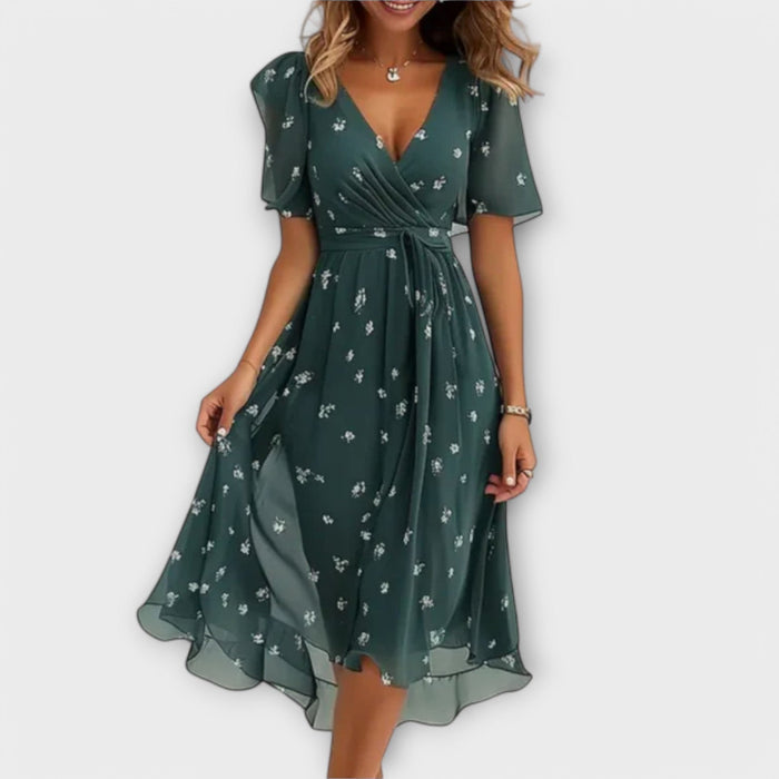 Elegante jurk met V-hals en korte mouwen