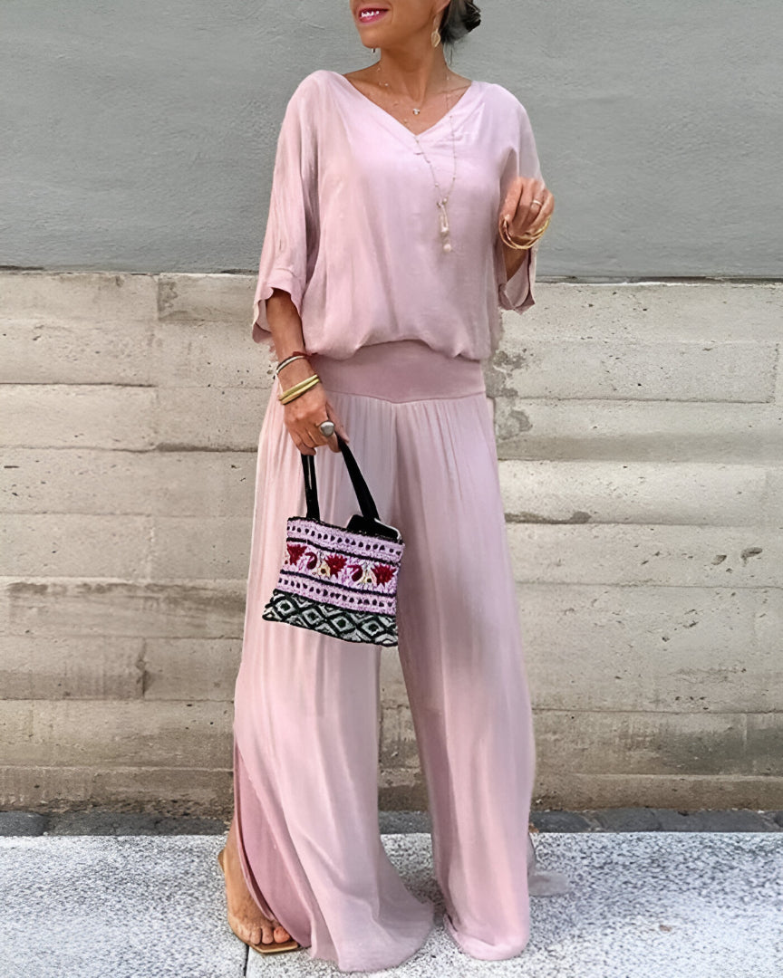 Bohemian dames set met wijde blouse en wijde broek voor een luchtige zomerse stijl
