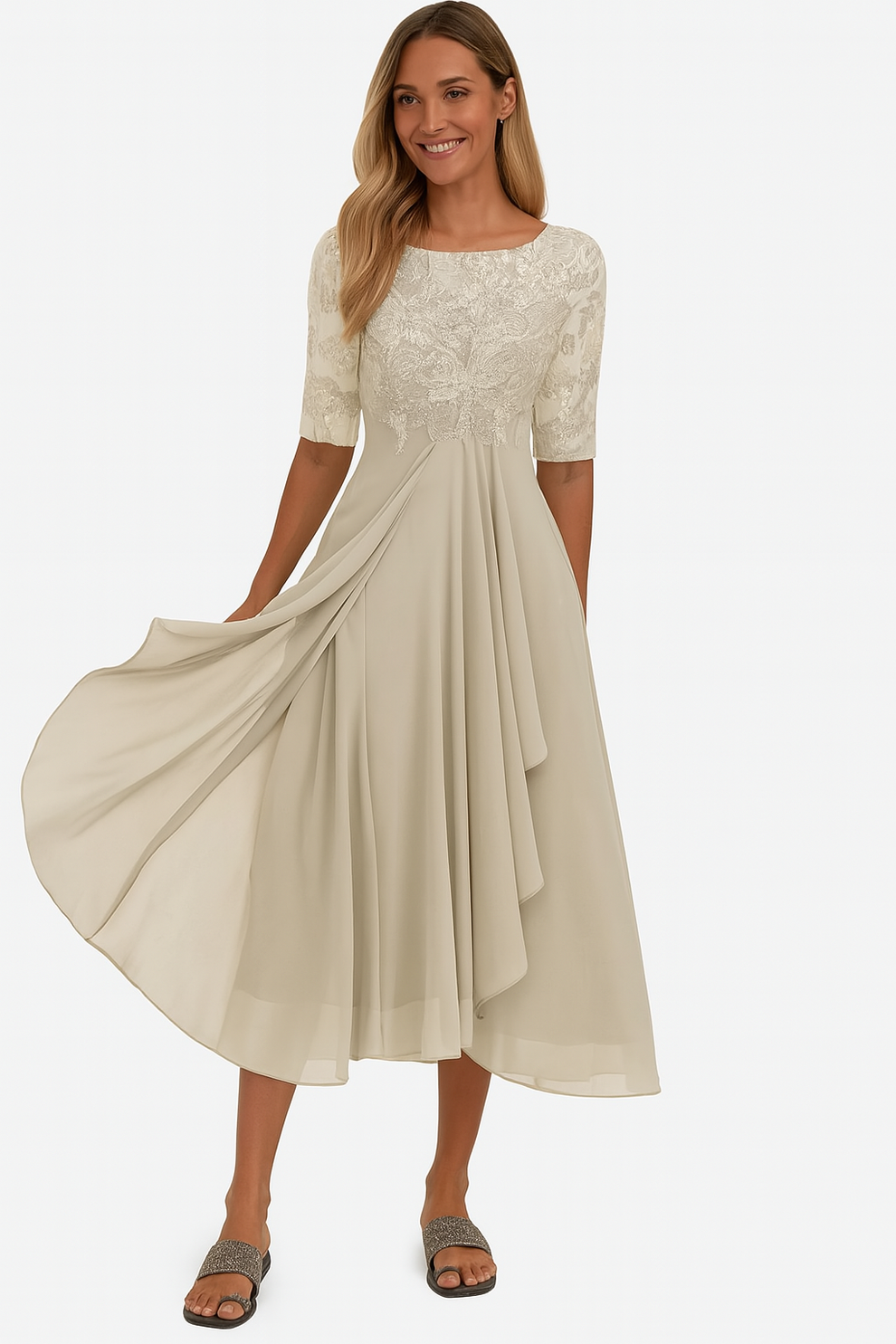 Elegante midi jurk voor feestelijke gelegenheden met korte mouwen