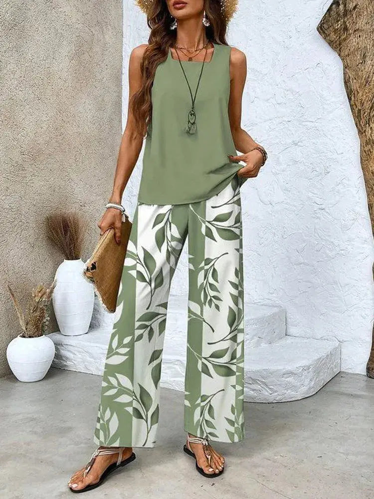 Zomerset met elegante top en wijde broek met print