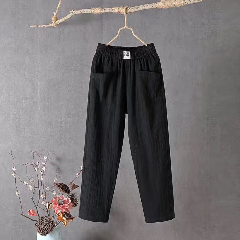 StayRael Katoenen en linnen broek met elastische tailleband