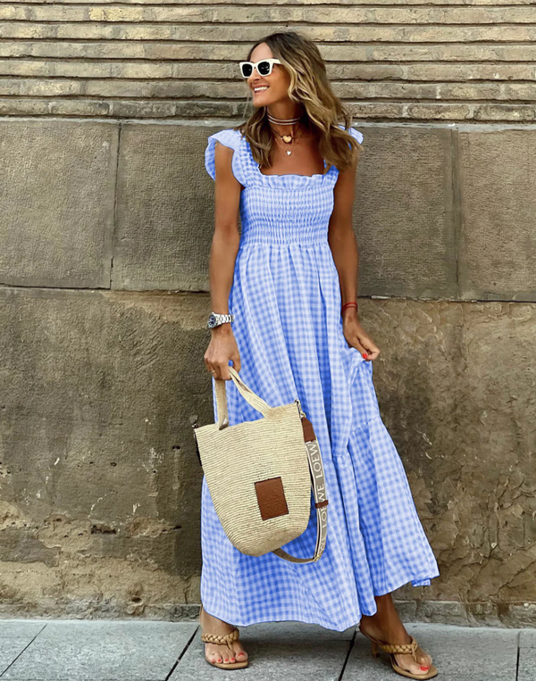 Zomerse maxi jurk met korte ruffle mouwen