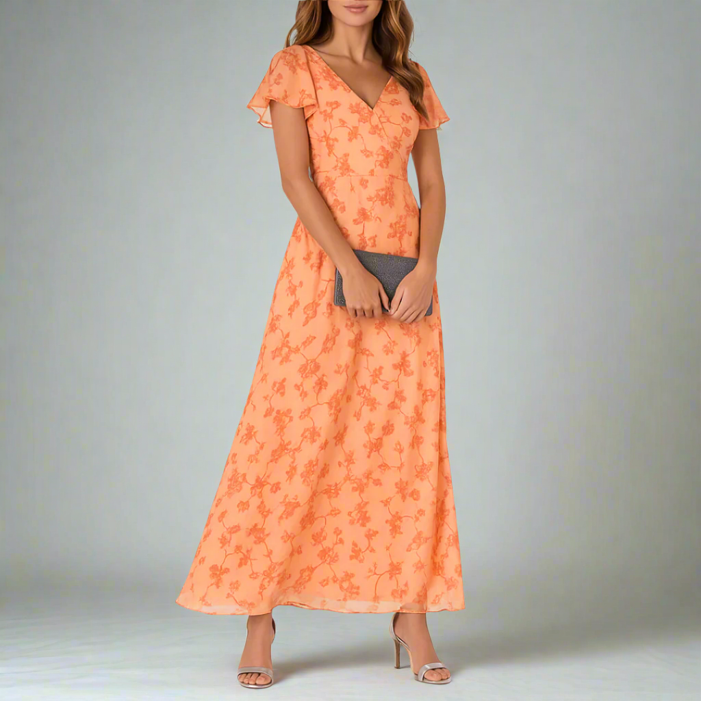 Elegante maxi jurk met korte mouwen en bloemenprint
