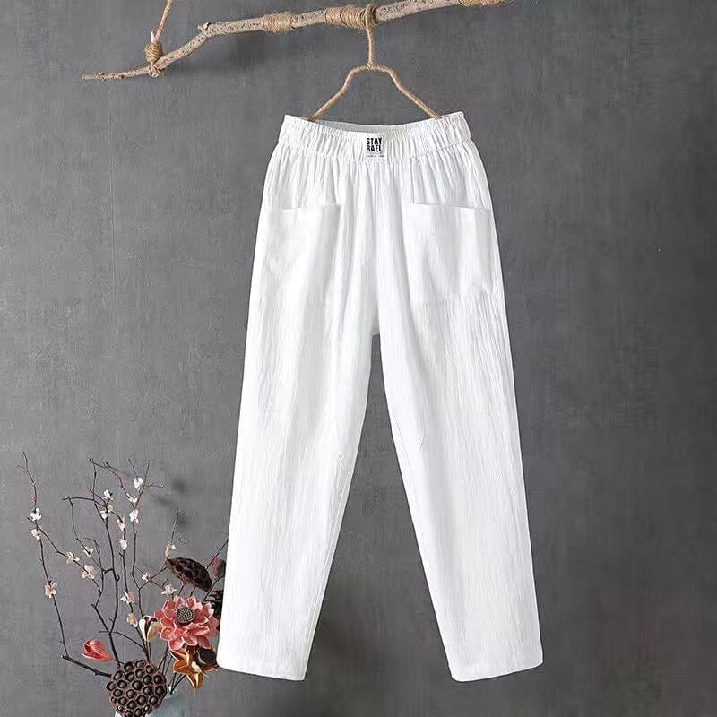 StayRael Katoenen en linnen broek met elastische tailleband