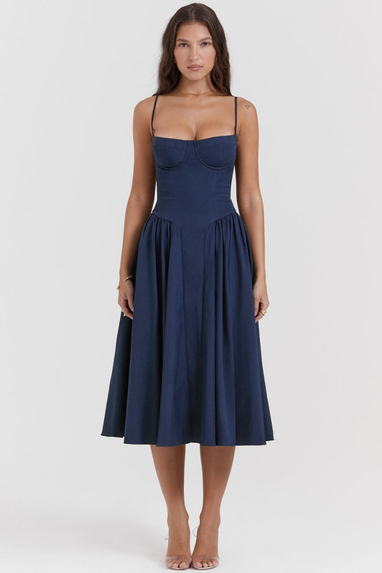 Midi jurk met corsetlook en fijne bandjes