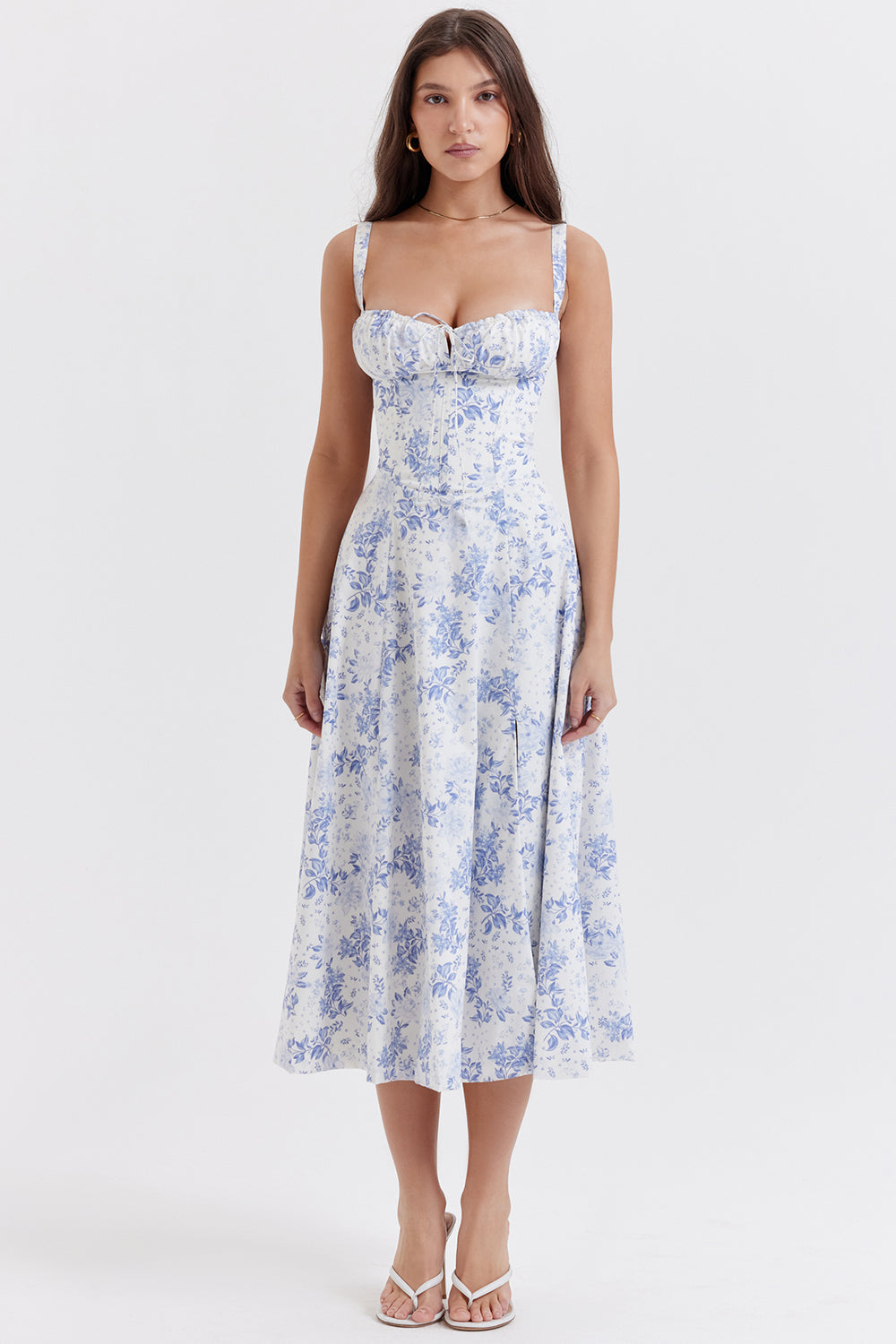 Elegante midi jurk met bloemenprint en aansluitend bovenstuk