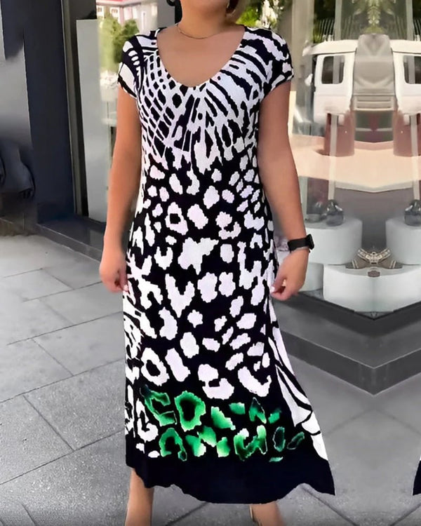 Casual maxi jurk met korte mouwen en print