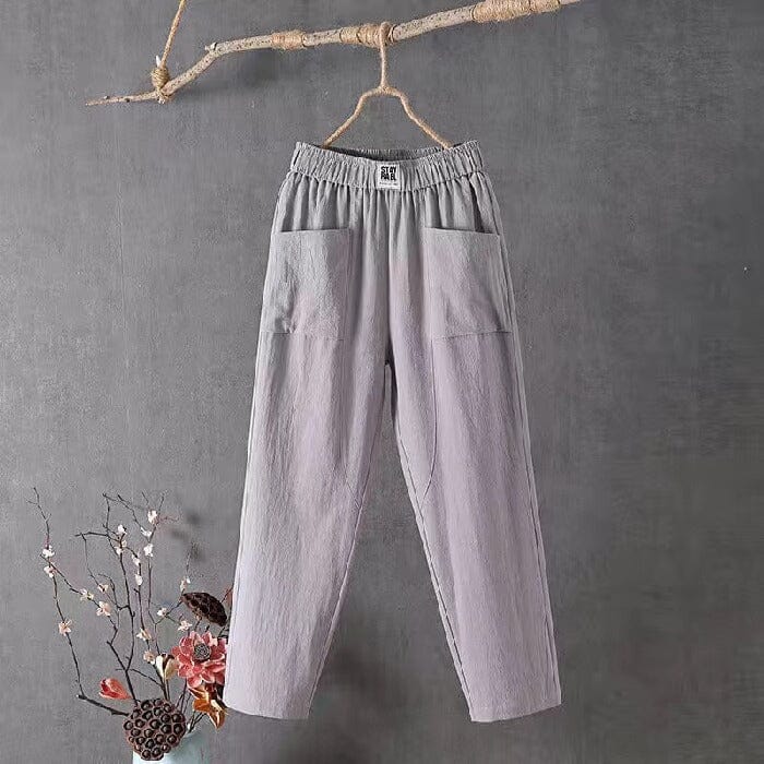 StayRael Katoenen en linnen broek met elastische tailleband