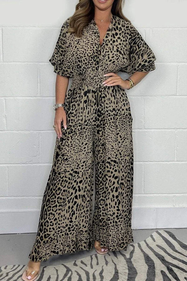 Casual dames jumpsuit met luipaardmotief en losse pasvorm