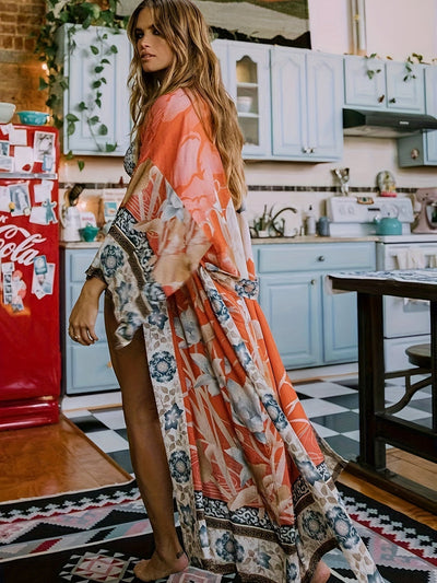Lange dames kimono met bloemenprint voor een stijlvolle look