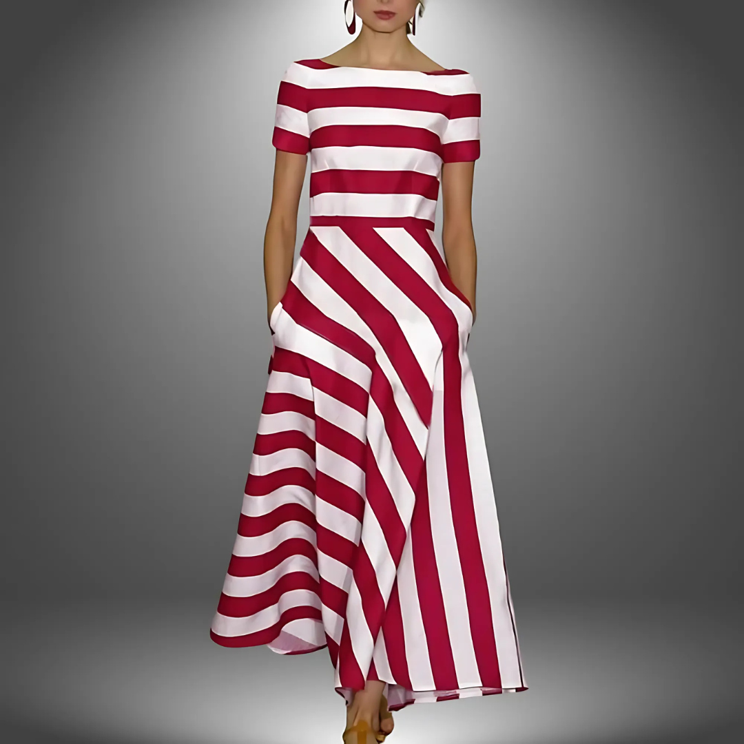 Elegante maxi jurk met korte mouwen en strepen