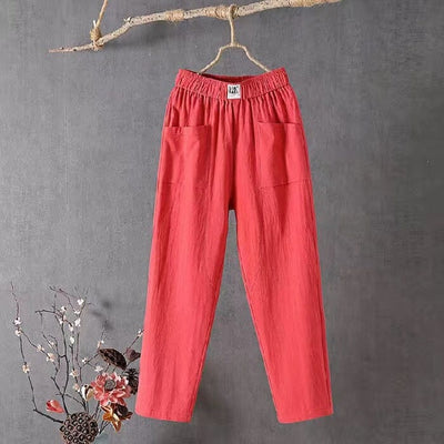 StayRael Katoenen en linnen broek met elastische tailleband
