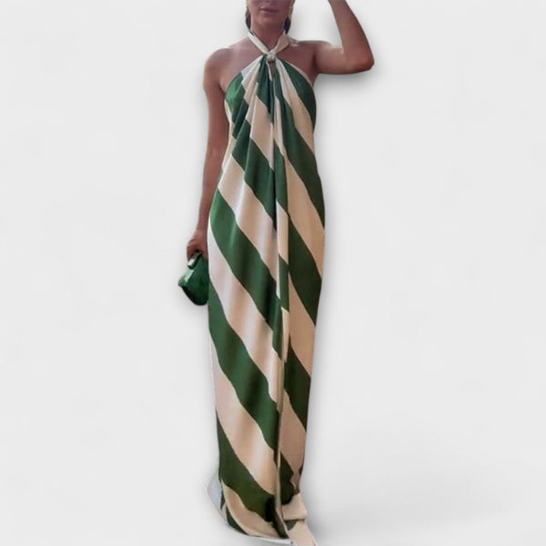 Gestreepte halter maxi jurk met open rug