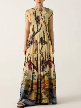 Plissé maxi-jurk met stijlvol printpatroon voor een elegante uitstraling