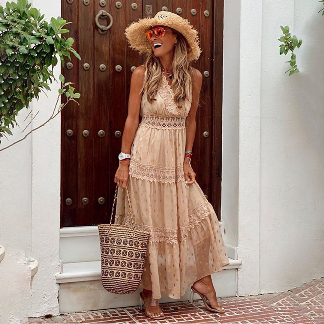 Zomerse maxi-jurk in boho-stijl met fijne bandjes voor een luchtige look