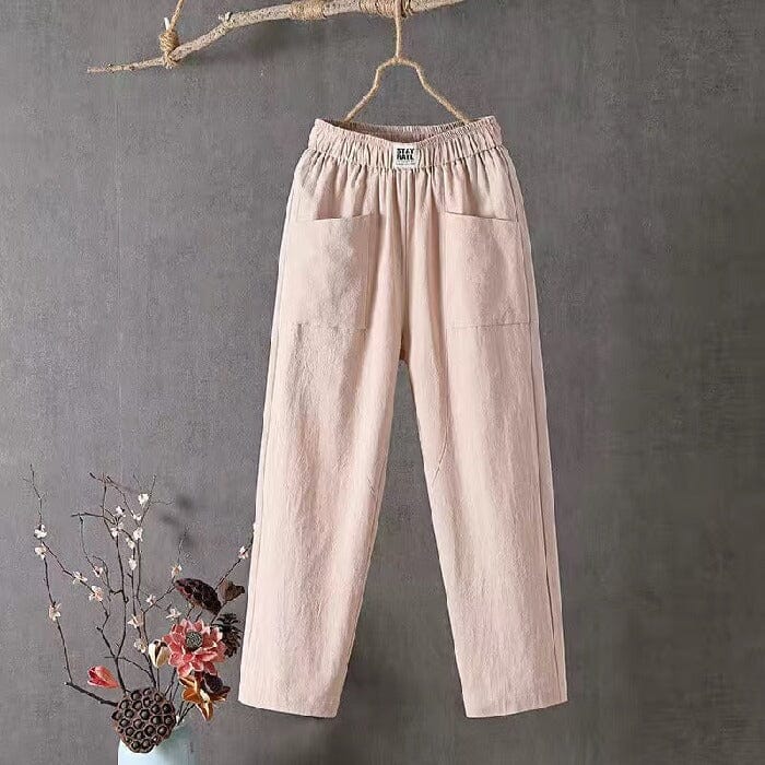StayRael Katoenen en linnen broek met elastische tailleband