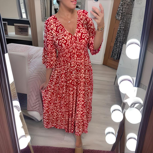 Boho midi jurk met korte mouwen en luchtige uitstraling