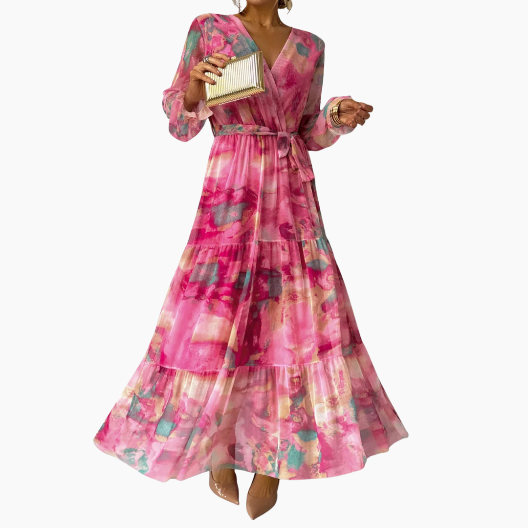 Maxi jurk met bloemenmotief en lange mouwen