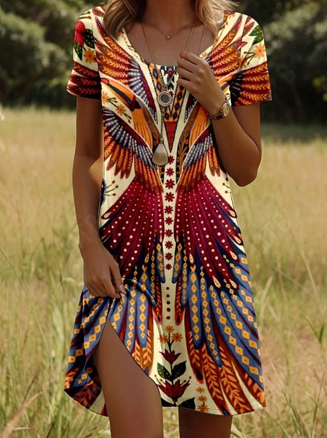 Zomerse casual jurk met print en korte mouwen