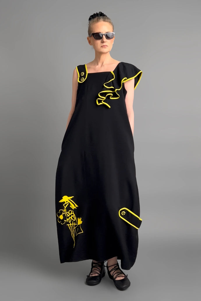 Maxi jurk met elegante uitstraling in losse avant-garde stijl