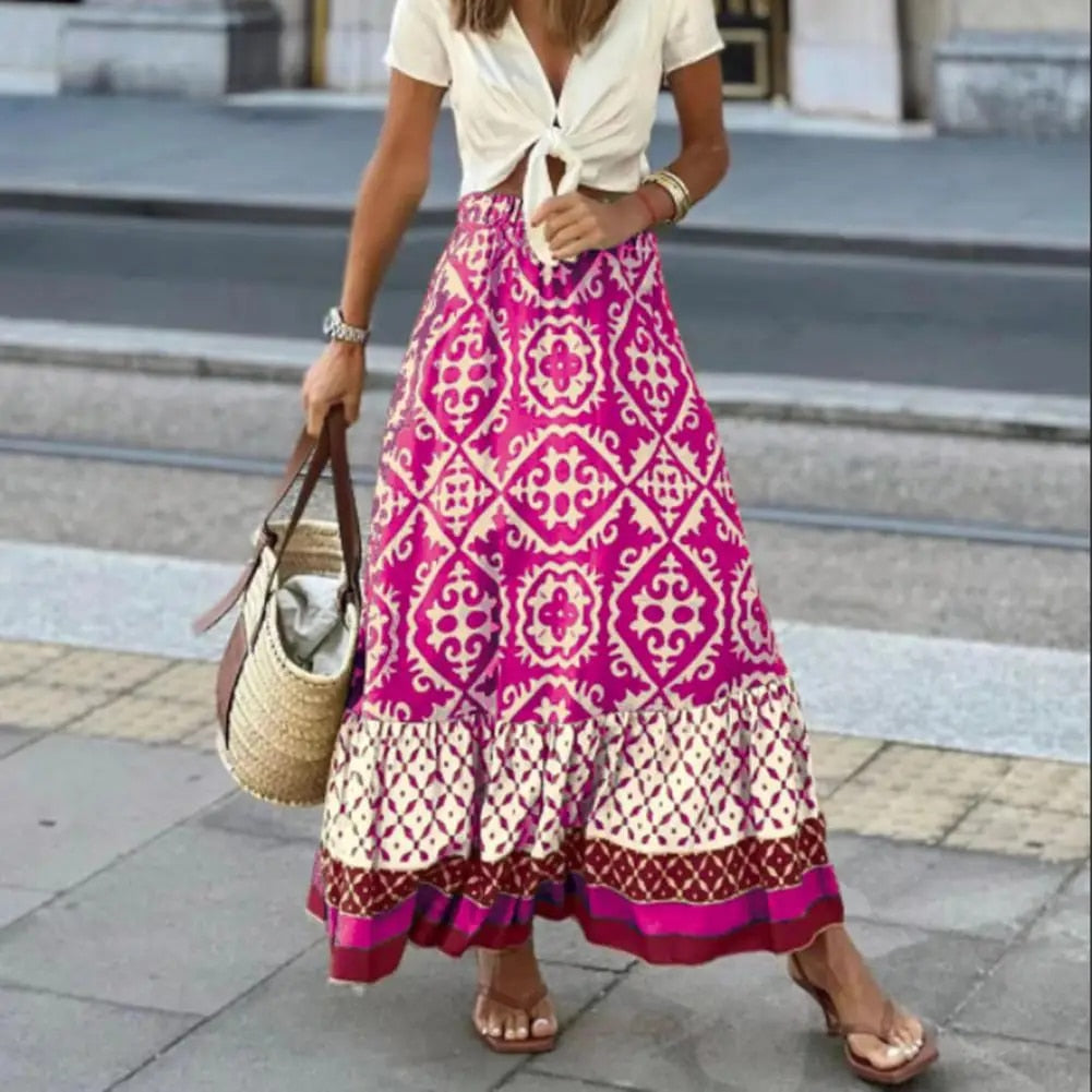 Lange damesrok met print in bohemian stijl voor zomerse dagen