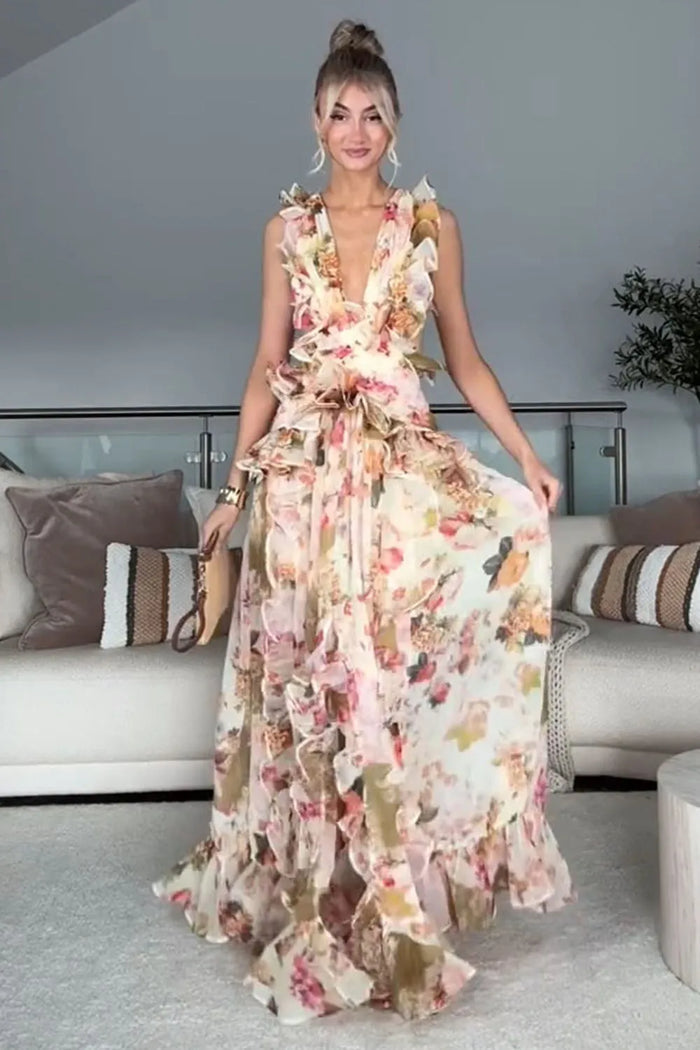 Elegante maxi jurk met ruches en vloeiende pasvorm voor speciale gelegenheden