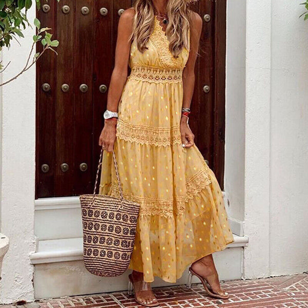Maxi jurk in boho stijl zonder mouwen voor elegante uitstraling