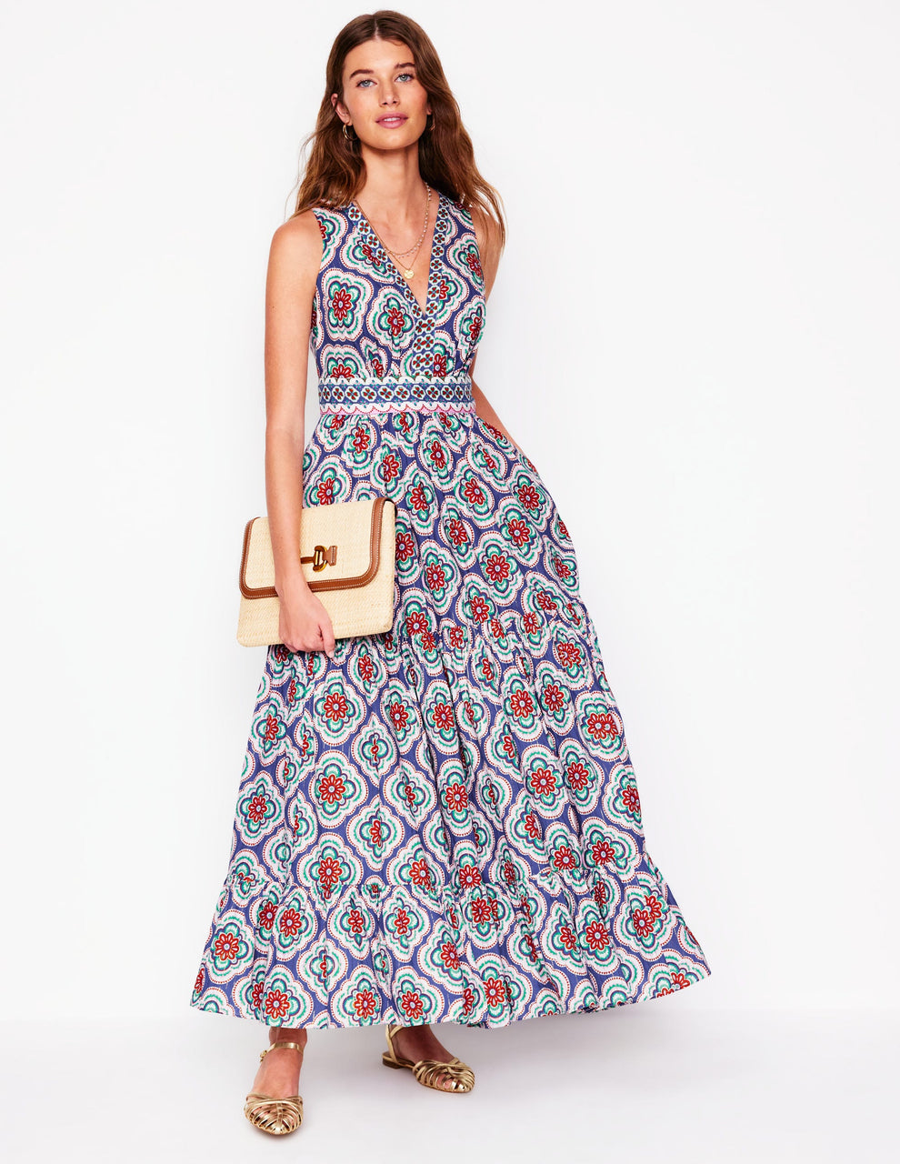 Zomerse maxi jurk met bloemenprint en elegante V-hals zonder mouwen