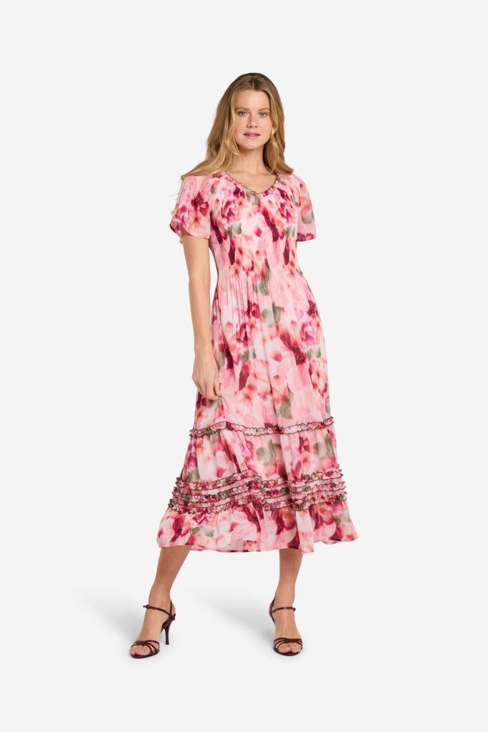 Elegante jurk met korte mouwen en bloemenpatroon voor speciale gelegenheden