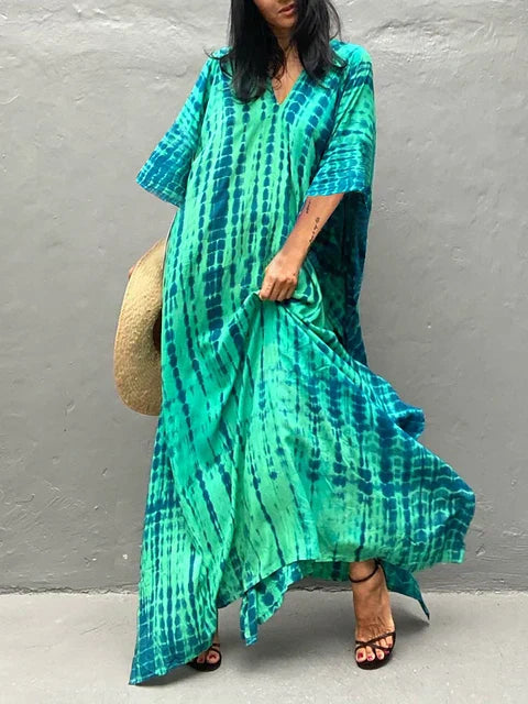 Bohemian maxi kaftanjurk met artistiek patroon en losvallend model
